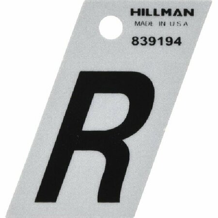 HILLMAN Angle-Cut Letter, Character: R, 1-1/2 in H Character, Black Character, Silver Background, Mylar 839194